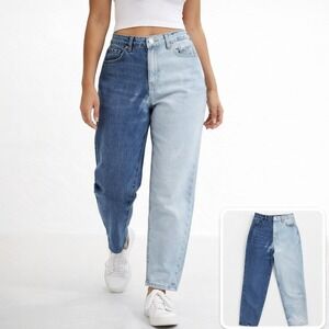 Simple Society Womens 11 Blue Two Tone Split Jeans Distressed Straight Leg